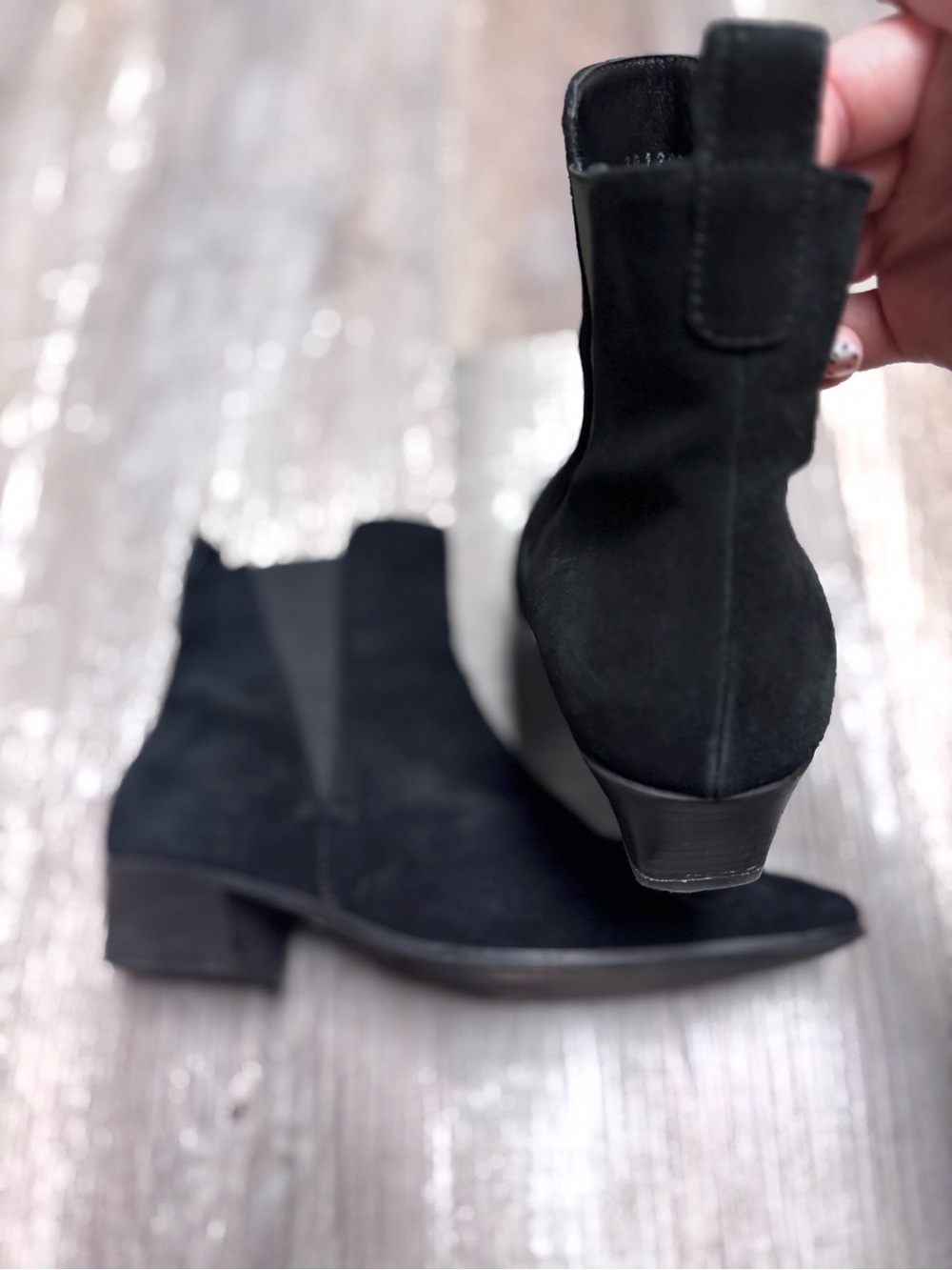Aquatalia Fausta Black Suede Western Chelsea Ankle Boot - Picture 4 of 9